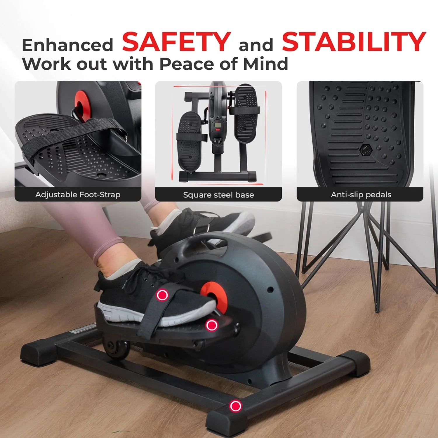 Sunny Health & Fitness Smart Mini Elliptical Trainer Indoor Under-Desk Pedal Exerciser for Seniors
