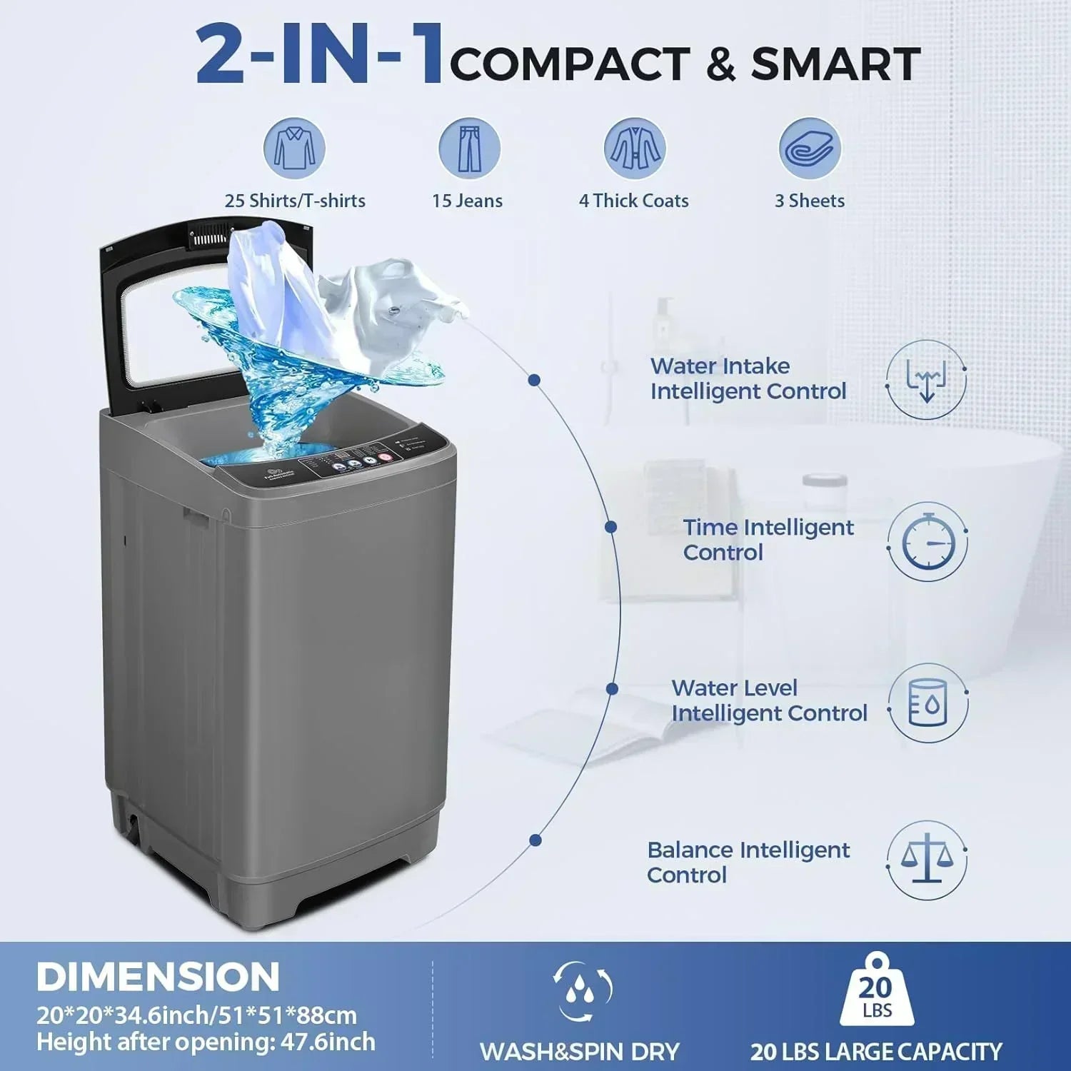 Nictemaw Portable Washing Machine 20Lbs Capacity Full-Automatic Portable Washer Machine