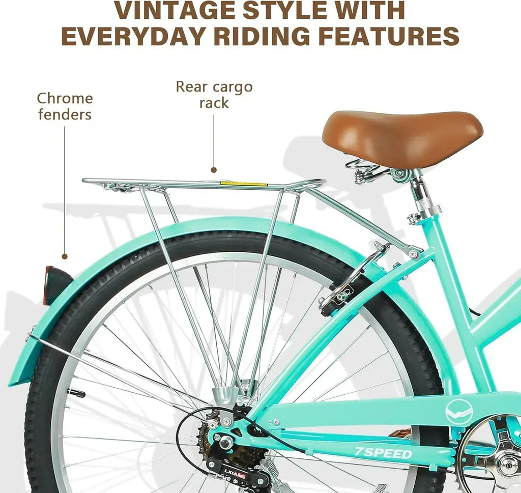 WEIZE Beach Cruiser Bike 26 inch Commuter Bicycle for Adult Men and Women 7-Speed/High-Carbon