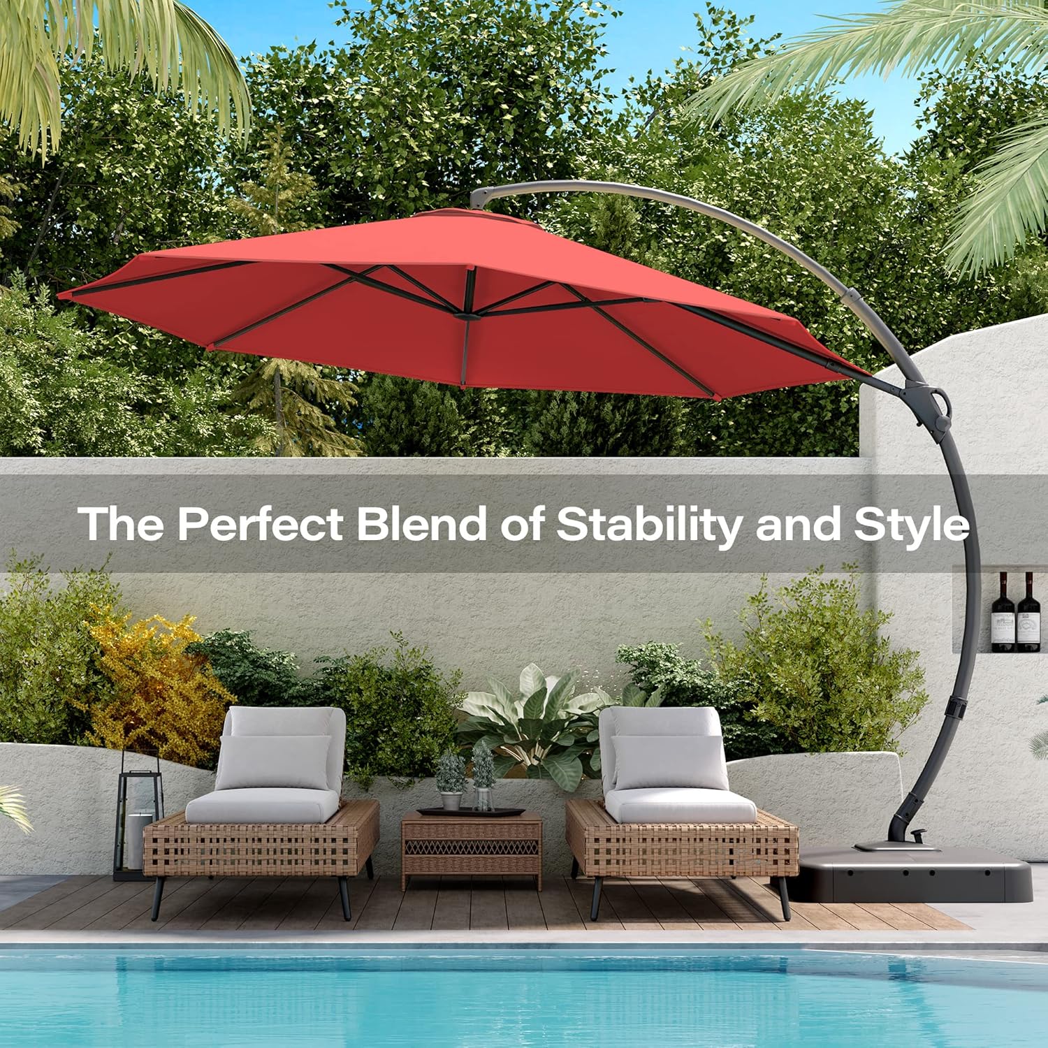 LAUSAINT HOME Outdoor Patio Umbrella with Base included, 11 FT Deluxe Curvy Cantilever Umbrella Heavy Duty Offset Hanging Umbrella with 360° Rotation for Market, Pool, Garden, Backyard, Deck (Beige)