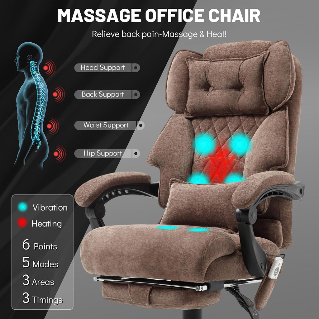 Massage Office Chair with Footrest, Large and Tall Leather Office Chair 500 lbs