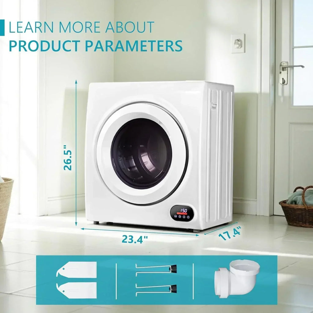 Compact Laundry Dryer 3.5 cu ft Front Load Stainless Steel Clothes Dryers With Exhaust Pipe
