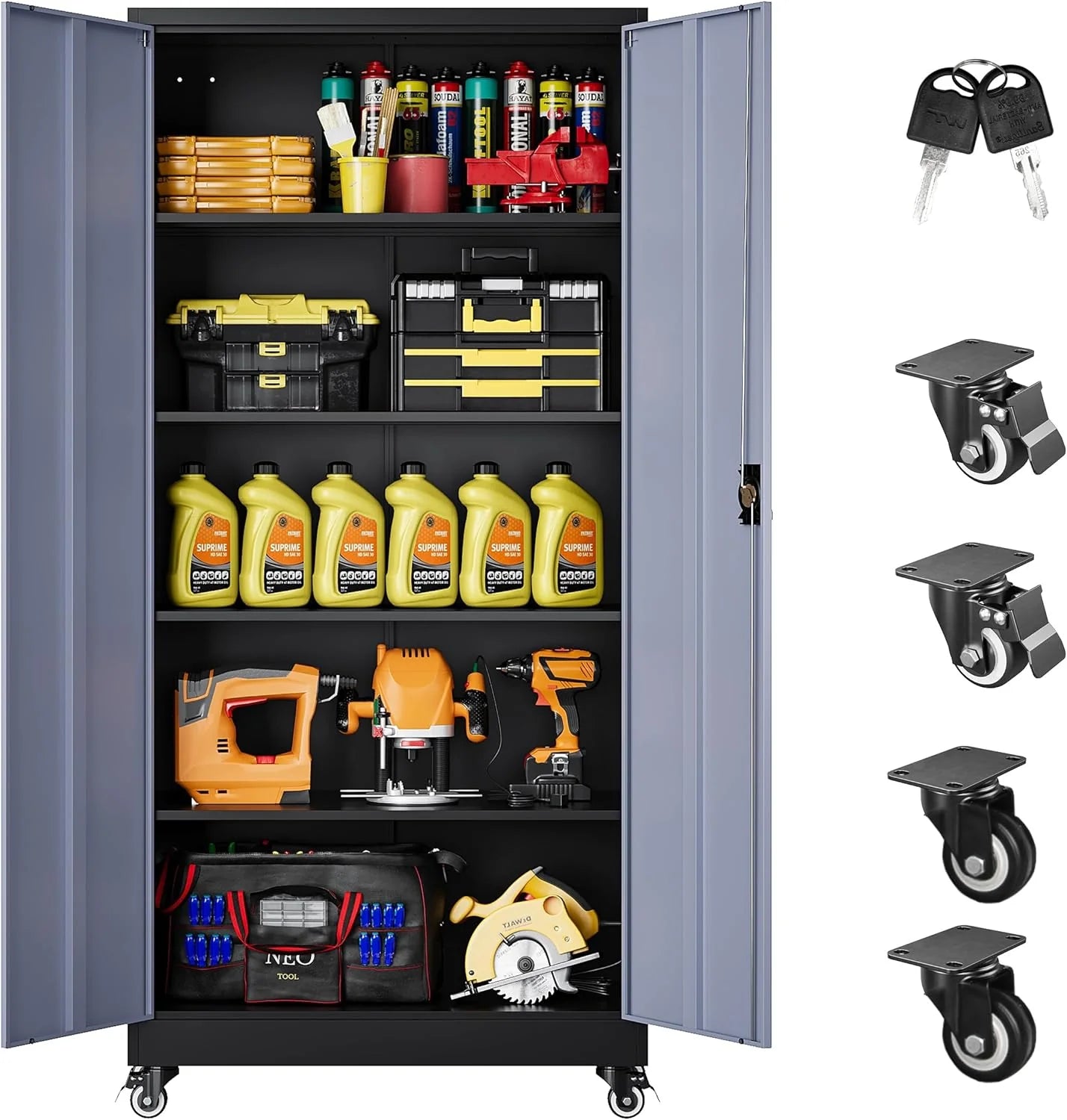 SISESOL Metal Storage Cabinet with Wheels,75 inch Tall Rolling Garage Storage Cabinet