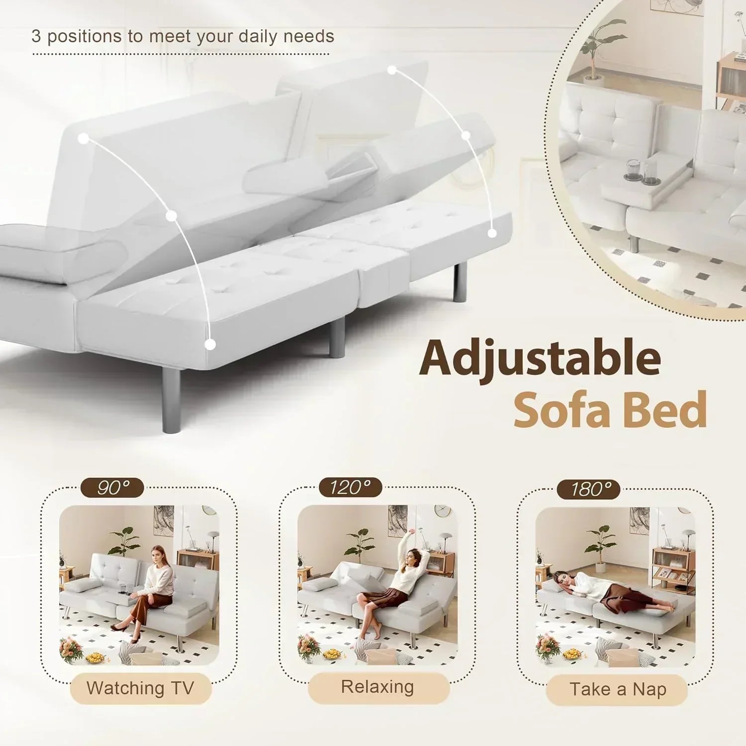 Shahoo Convertible Folding Futon Sofa Bed Sleeper Couch for Living Room Faux Leather