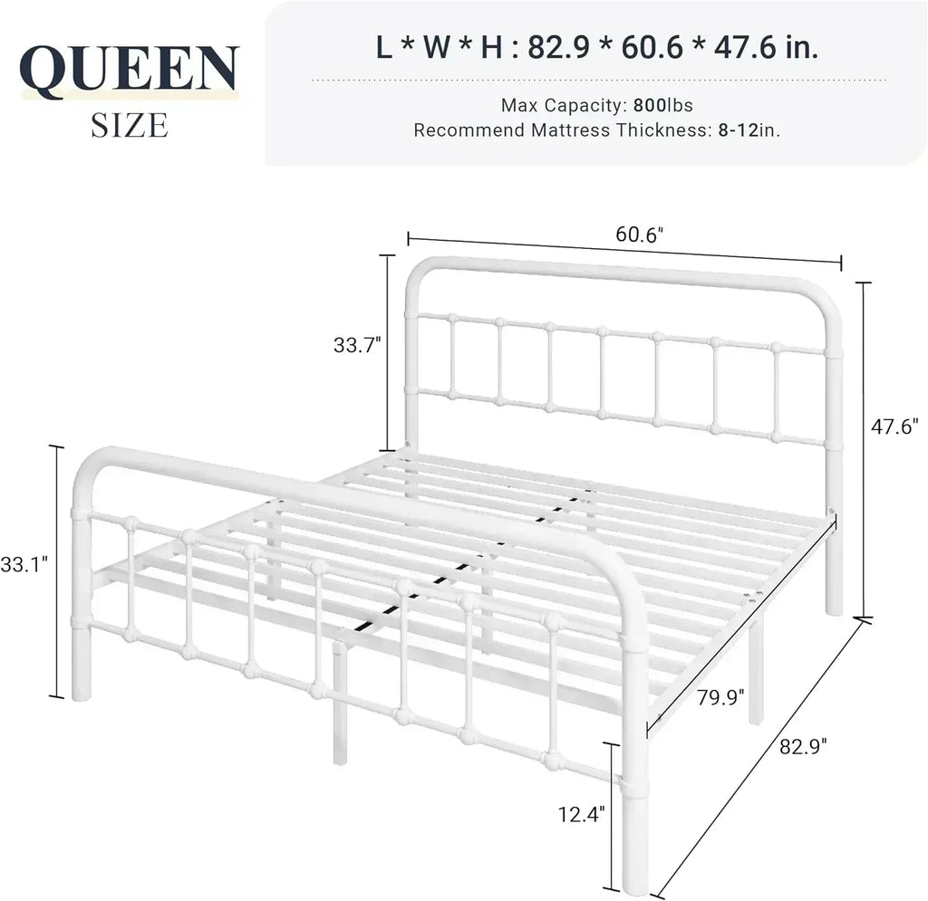 Allewie Queen Size Metal Platform Bed Frame with Victorian Style Wrought Iron-Art Headboard