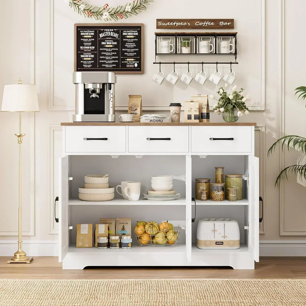 Modern farmhouse sideboard barn door buffet storage cabinet with drawers and shelves