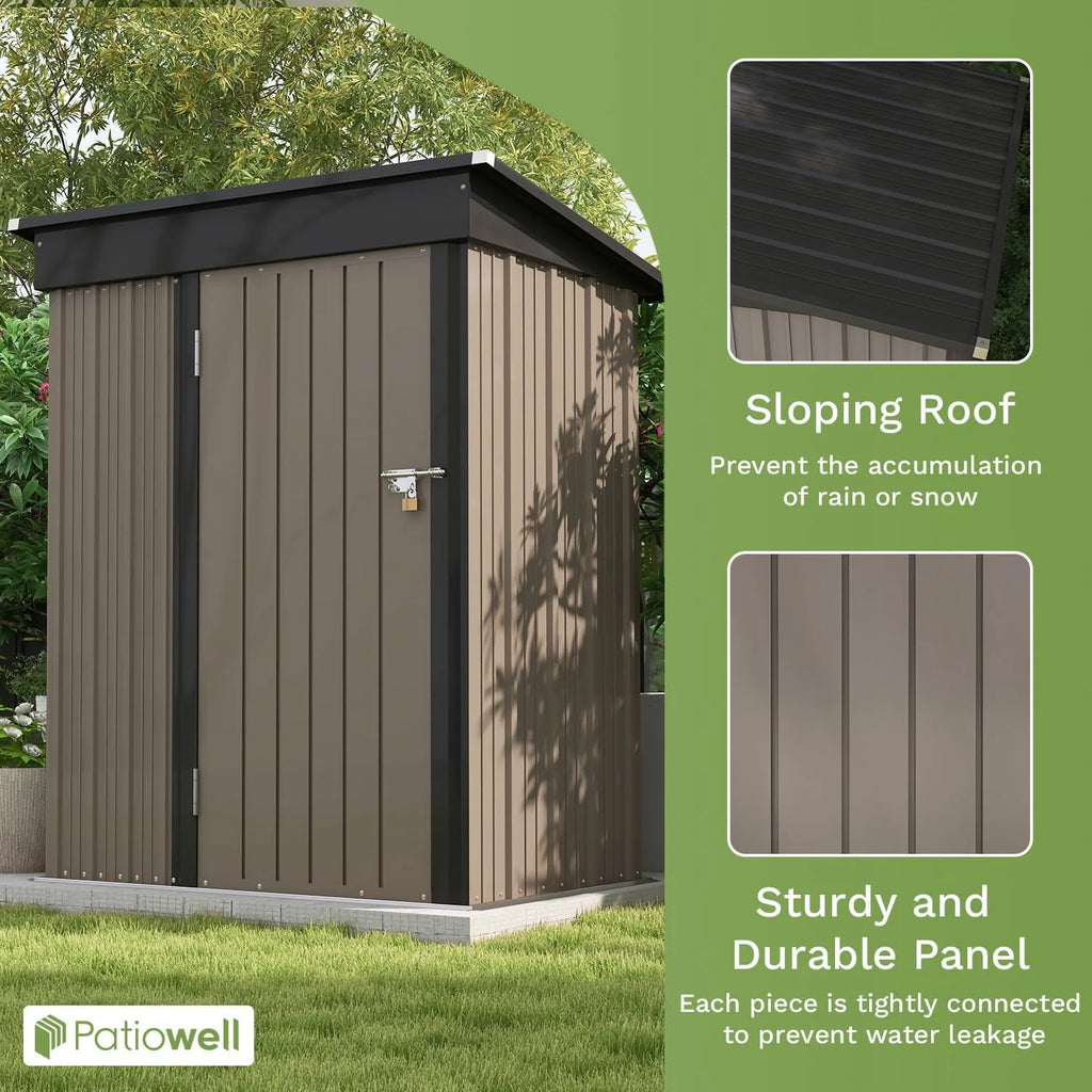 Patiowell 5x3 FT Outdoor Storage Shed Tool Shed with Sloping Roof and Lockable Door Metal Shed