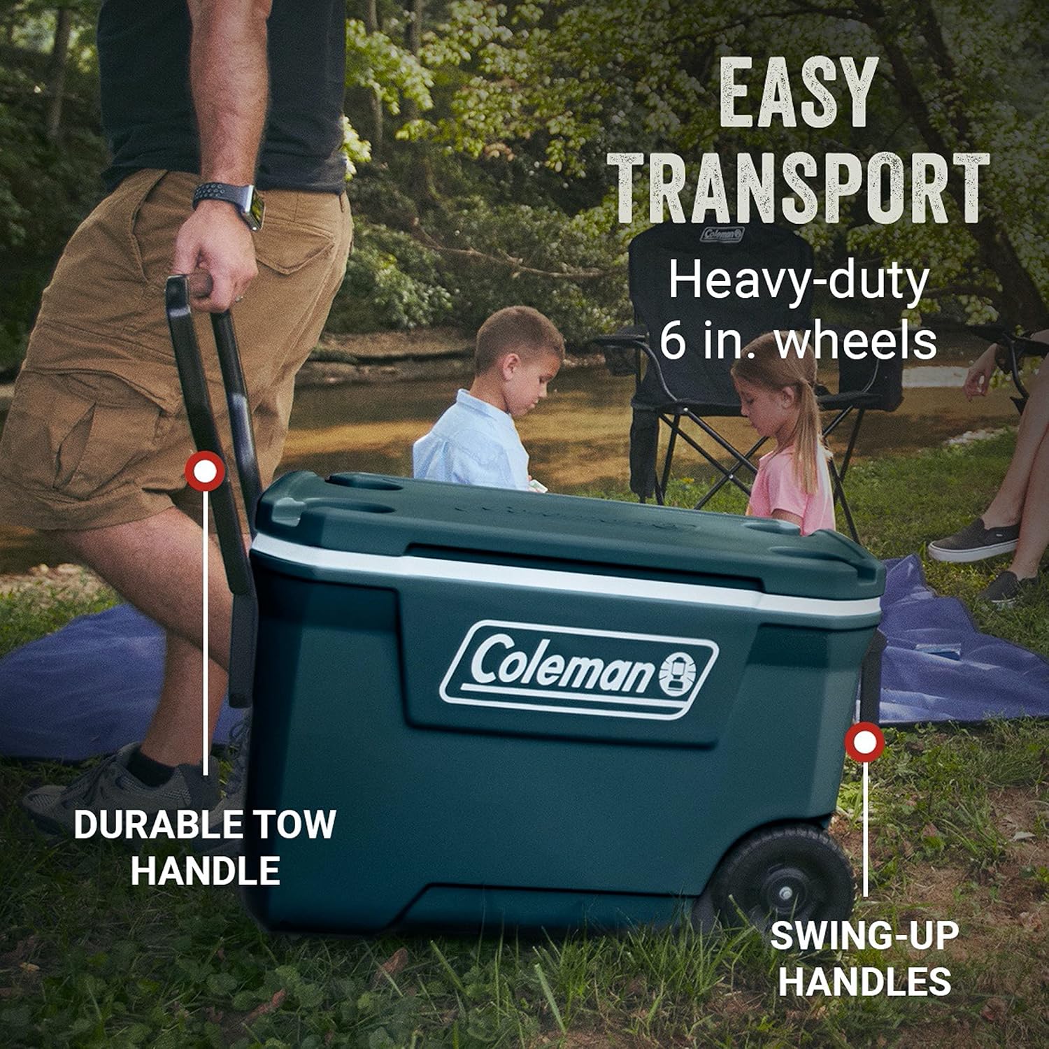 Coleman Insulated Portable Rolling Cooler with Wheels, Leak-Proof Outdoor Hard Cooler, Keeps Ice for Up to 5 Days, 100 Quart