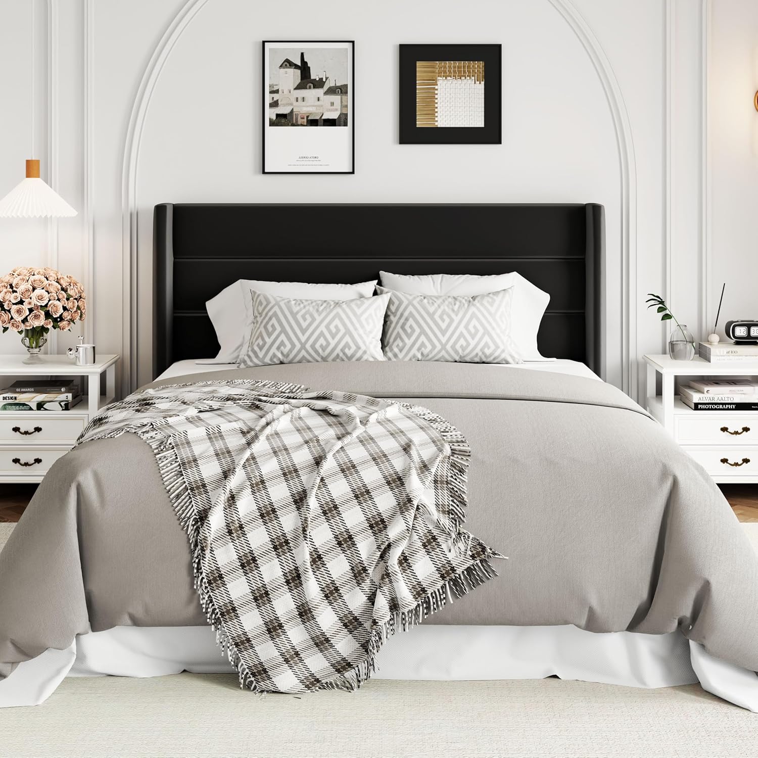 Allewie Queen Size Lift Up Storage Bed Modern Wingback Headboard Hydraulic Support