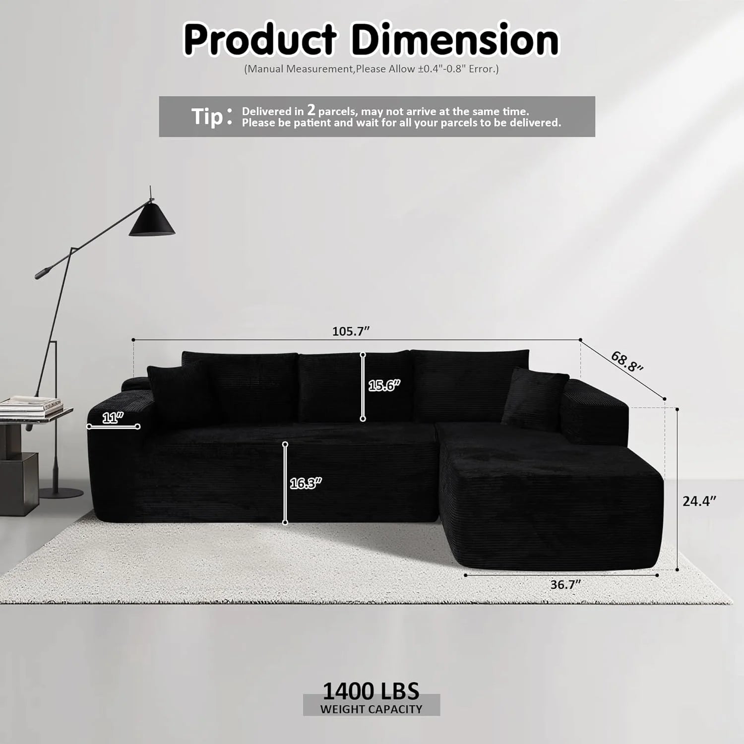 Ovios 104 Cloud Section Sofa L-shaped lounge chair, modern modular sofa