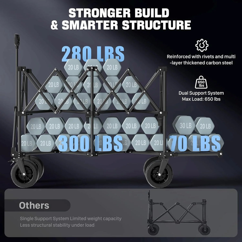 48 Extra Large Folding Travel Cart, 560 lb Capacity, 350 L Heavy Duty Utility Cart with Brakes and All-Terrain Wheels