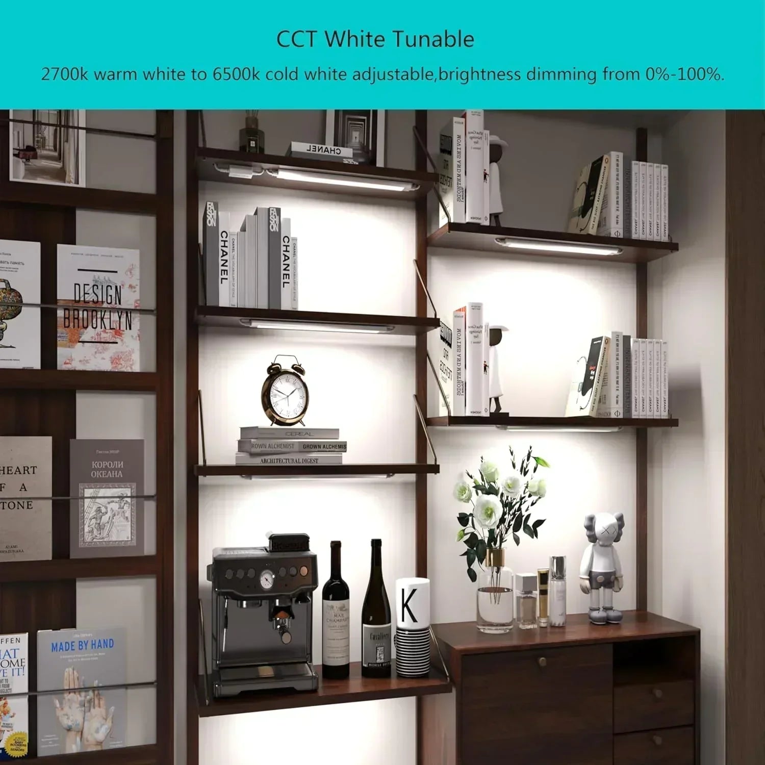 Smart under-cabinet lighting strip white and color-changing dimmable