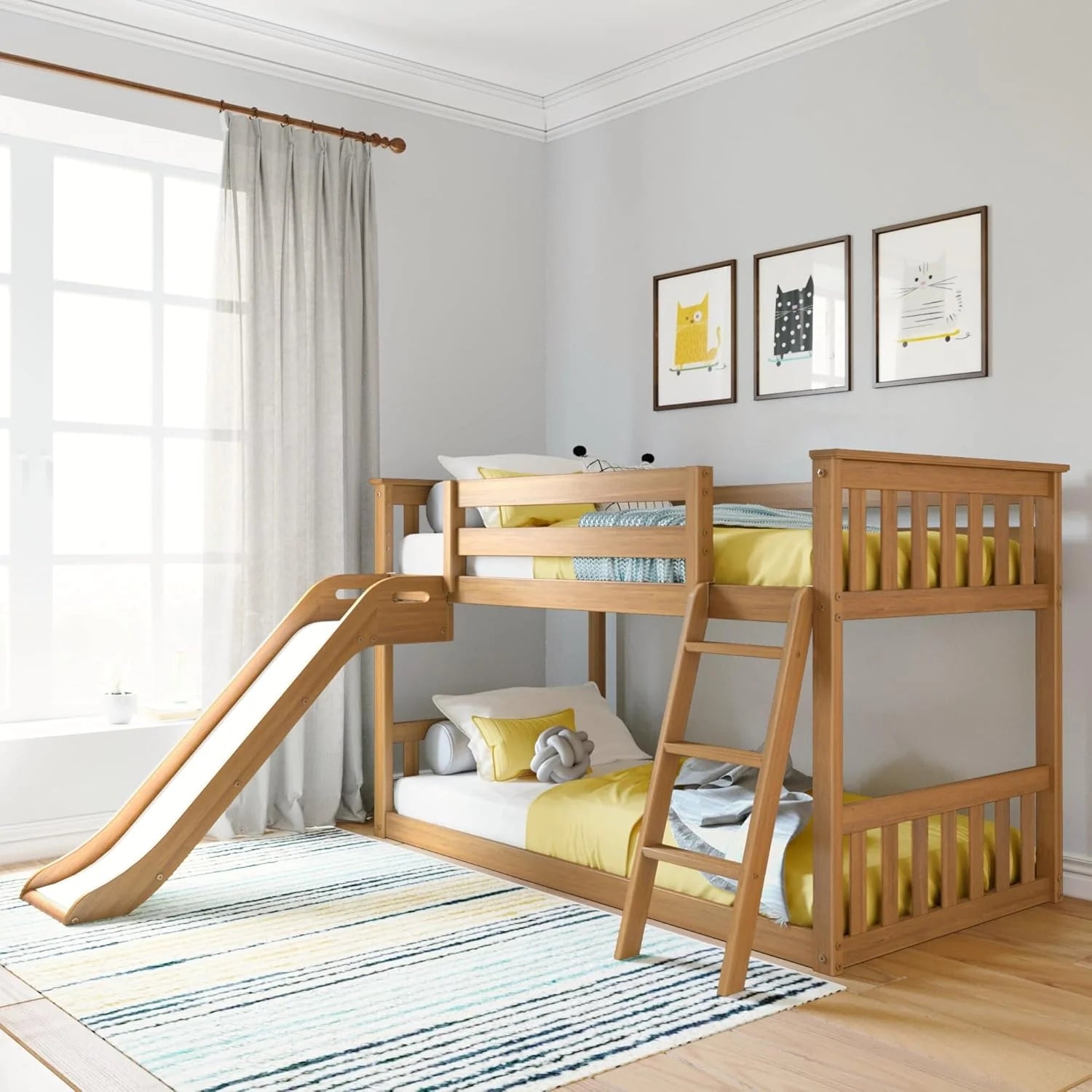 Max & Lily Fundamental Twin Low Bunk Bed Kids Solid Wood Modern Bed Frame Strong Wooden Slats