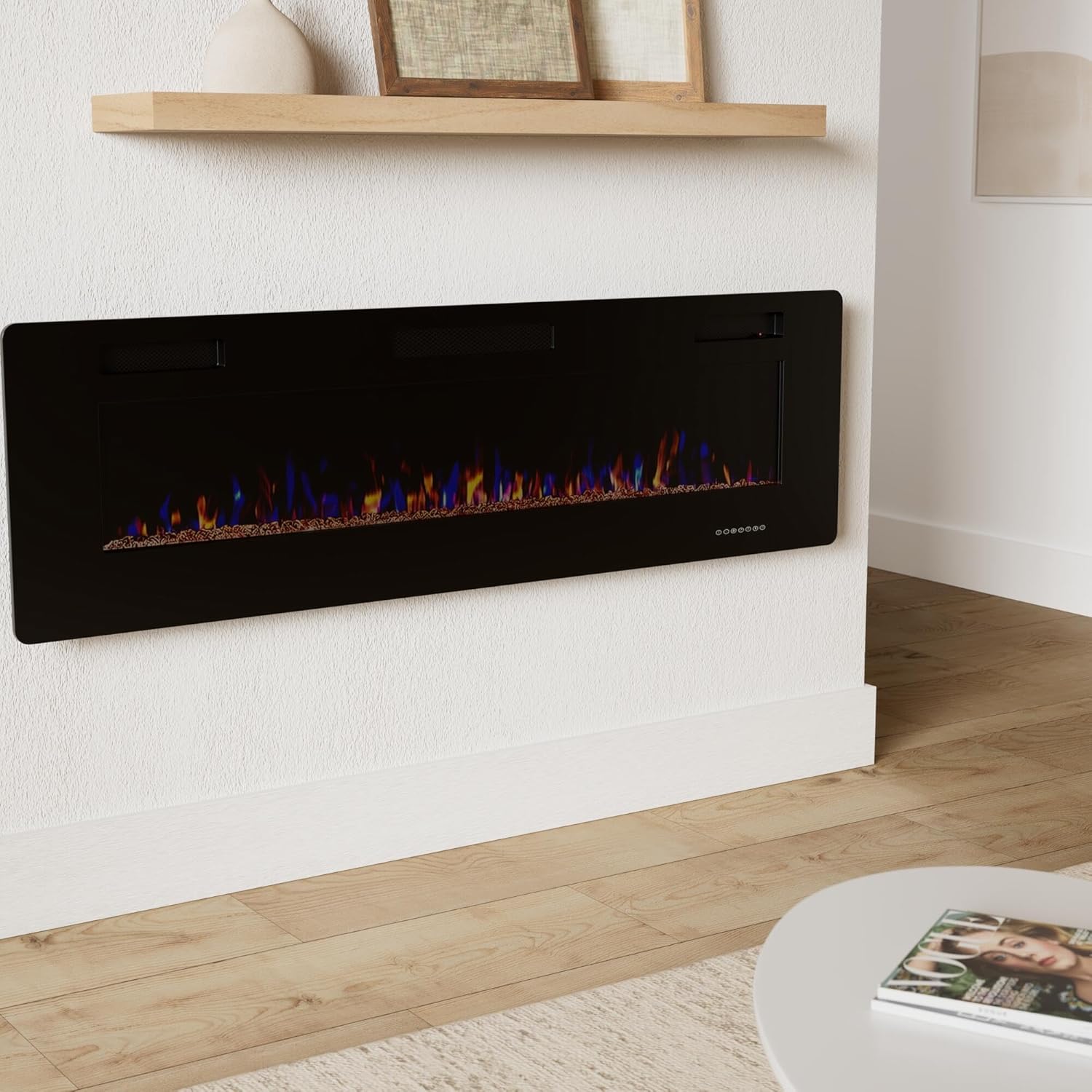 R.W.FLAME 60 Recessed and Wall Mounted Electric Fireplace Low Noise Fit for 2 x 6 Stud