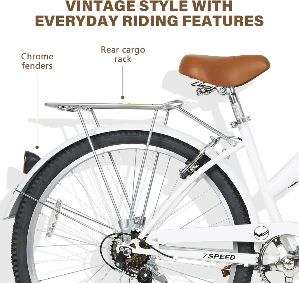 WEIZE Beach Cruiser Bike 26 inch Commuter Bicycle for Adult Men and Women 7-Speed/High-Carbon