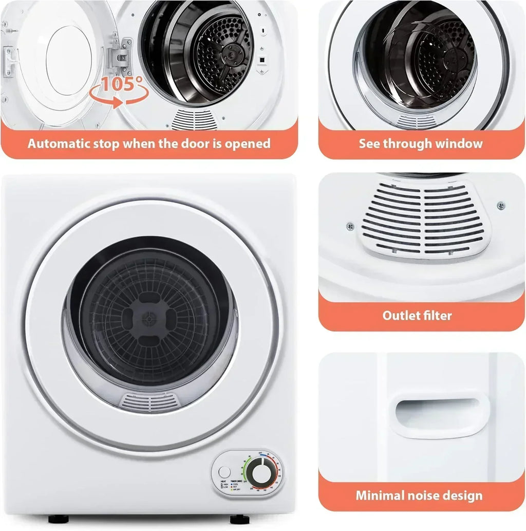 Compact Laundry Dryer 3.5 cu ft Front Load Stainless Steel Clothes Dryers With Exhaust Pipe