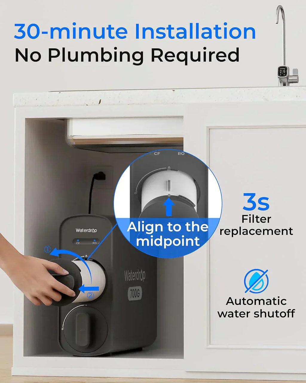 WaterDrop G5P700 reverse osmosis water filter 700G fast flow reverse osmosis system
