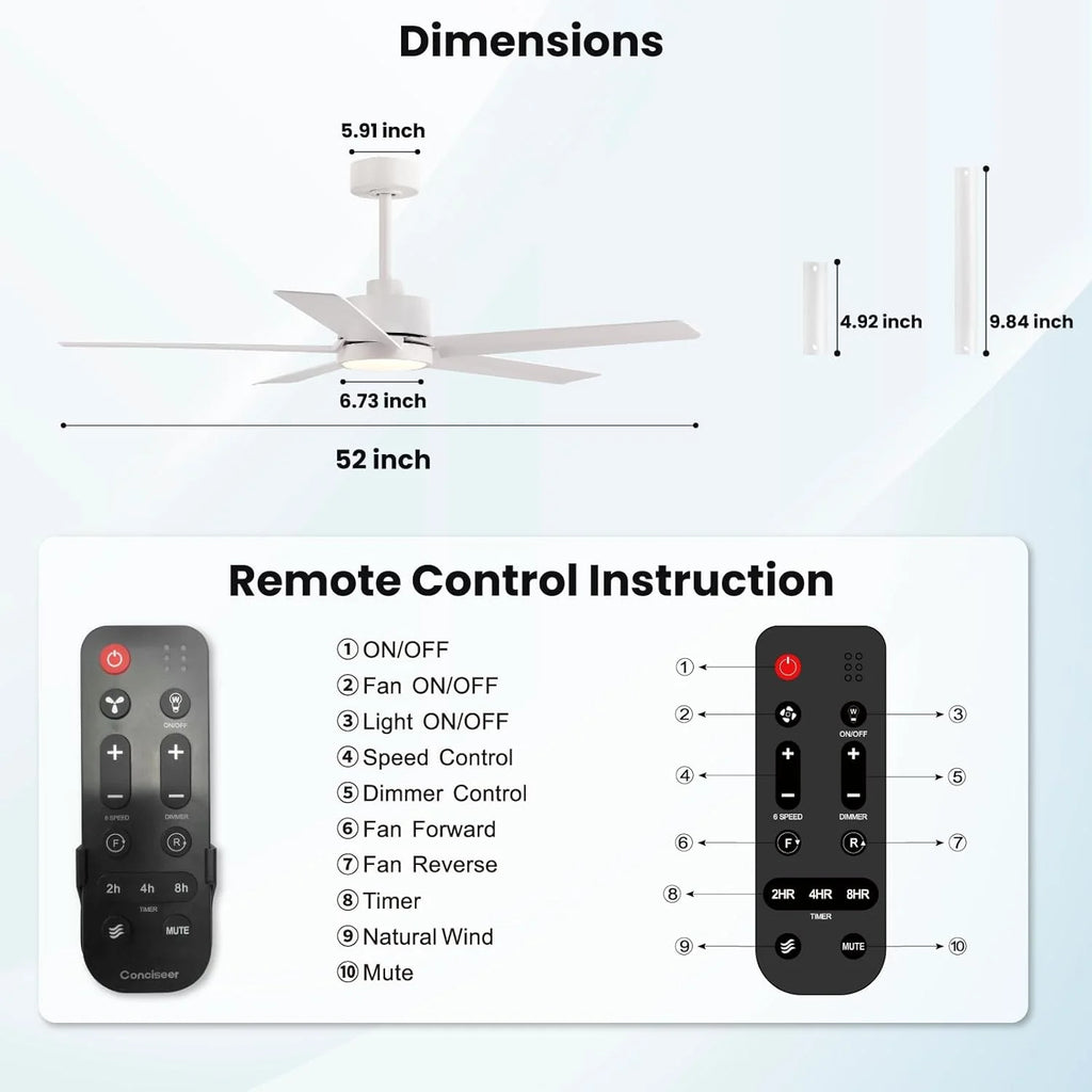 Modern Ceiling Fans with Lights, 72 Inch Ceiling Fan with Light and Remote, Bedroom Living Room Library Cafe Outdoor/Industrial,24W 3CCT Dimmable, 8 Blades 6 Speed Reversible Quiet DC Motor, Black