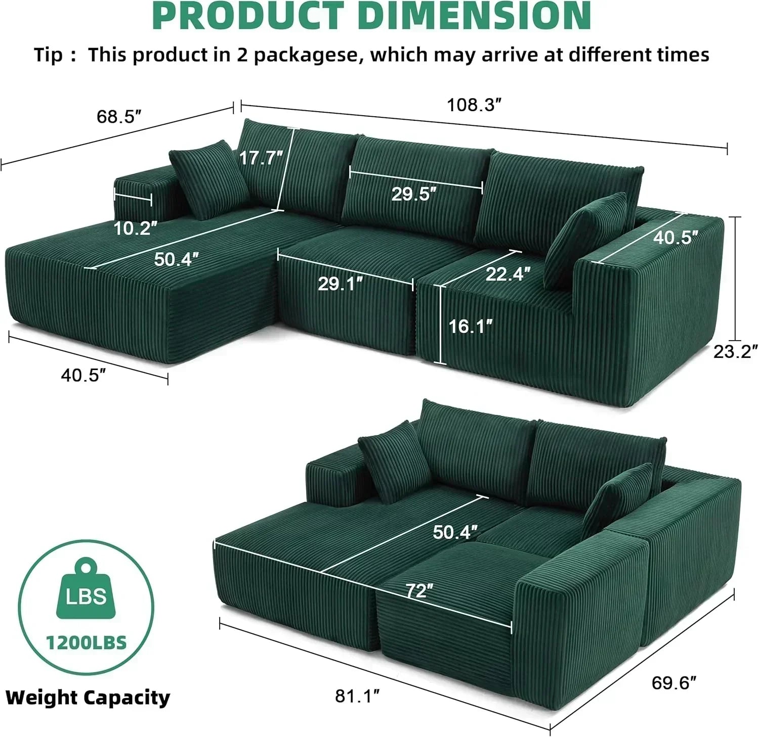 108-inch modular sofa cloud modular sofa with deep seat and reclining chair upholstered sofa