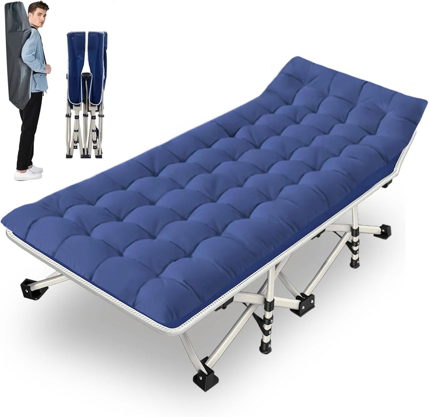 2 Pack Camping Cot with Mattress Comfortable Cot Bed Folding Cot Heavy Duty Cots for Sleeping with Carry Bag for Adults Kids Guest Bed Outdoor Indoor Home