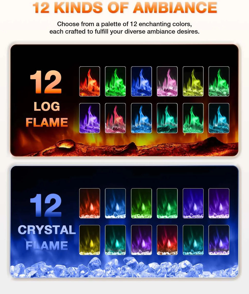 Electric Fireplace 60Inch,Wall Mounted Electric Fireplace Heater with Timer Inserts��TV Stand Touch Screen and Realistic Flame,Log Set,Crystal Flames 750 to 1500W��Remote for Living Room