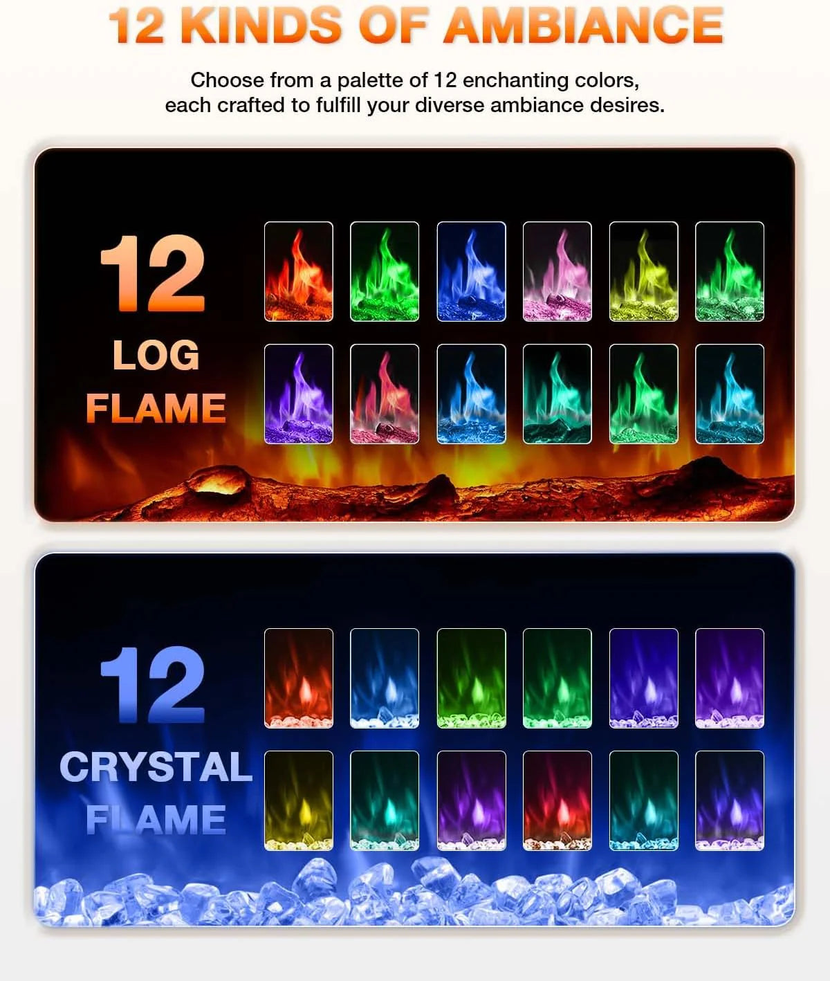 Electric Fireplace 60Inch,Wall Mounted Electric Fireplace Heater with Timer Inserts��TV Stand Touch Screen and Realistic Flame,Log Set,Crystal Flames 750 to 1500W��Remote for Living Room