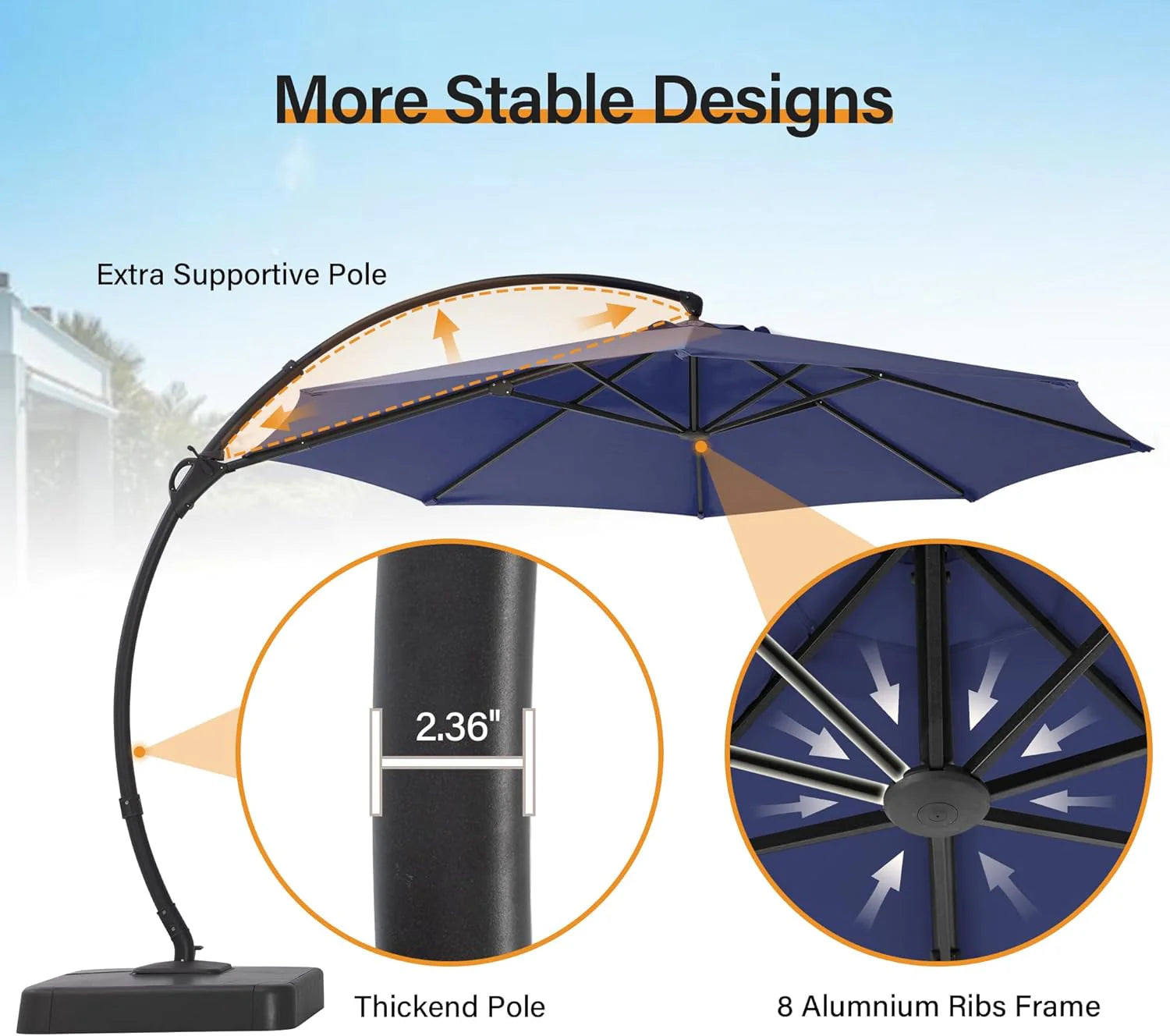 LAUSAINT HOME Outdoor Patio Umbrella with Base included, 11 FT Deluxe Curvy Cantilever Umbrella Heavy Duty Offset Hanging Umbrella with 360° Rotation for Market, Pool, Garden, Backyard, Deck (Beige)