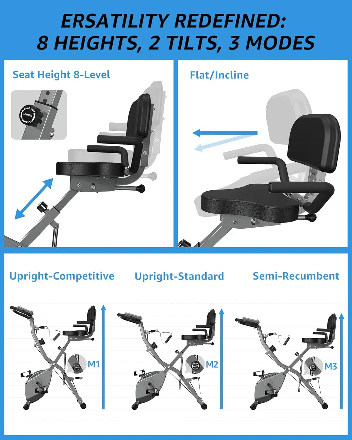 Foldable Exercise Bike Stationary Bikes  5 IN 1 Indoor Workout Cycling Bike Quiet Magnetic Resistance