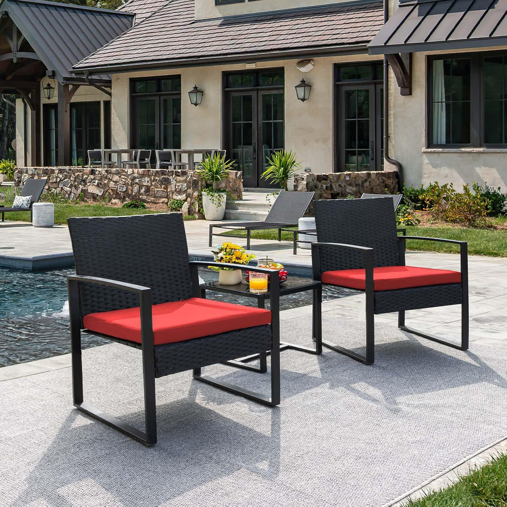 Flamaker 3 Pieces Patio Set Outdoor Wicker Furniture Sets Modern Rattan Chair Conversation Sets