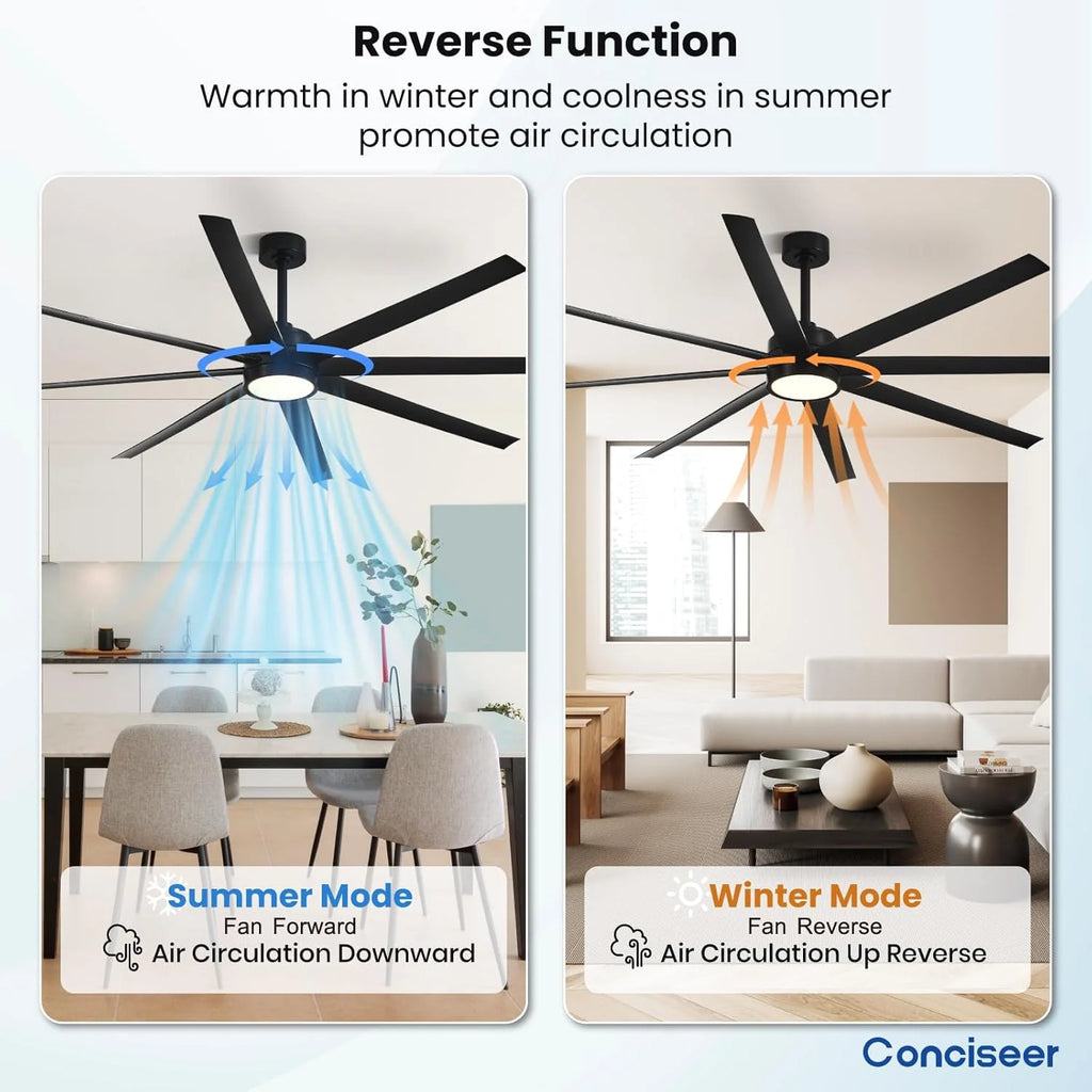 Modern Ceiling Fans with Lights, 72 Inch Ceiling Fan with Light and Remote, Bedroom Living Room Library Cafe Outdoor/Industrial,24W 3CCT Dimmable, 8 Blades 6 Speed Reversible Quiet DC Motor, Black