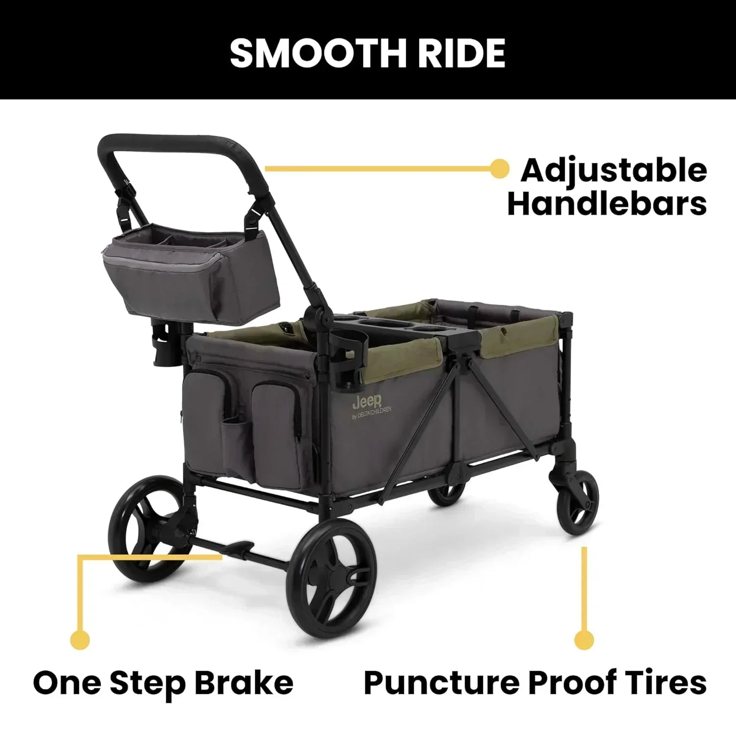 Jeep Sport All-Terrain Stroller Wagon by Delta Children Includes Canopy Parent Organizer