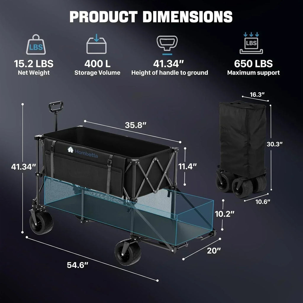 48 Extra Large Folding Travel Cart 560 lb Capacity 350 L Heavy Duty Utility Cart with Brakes