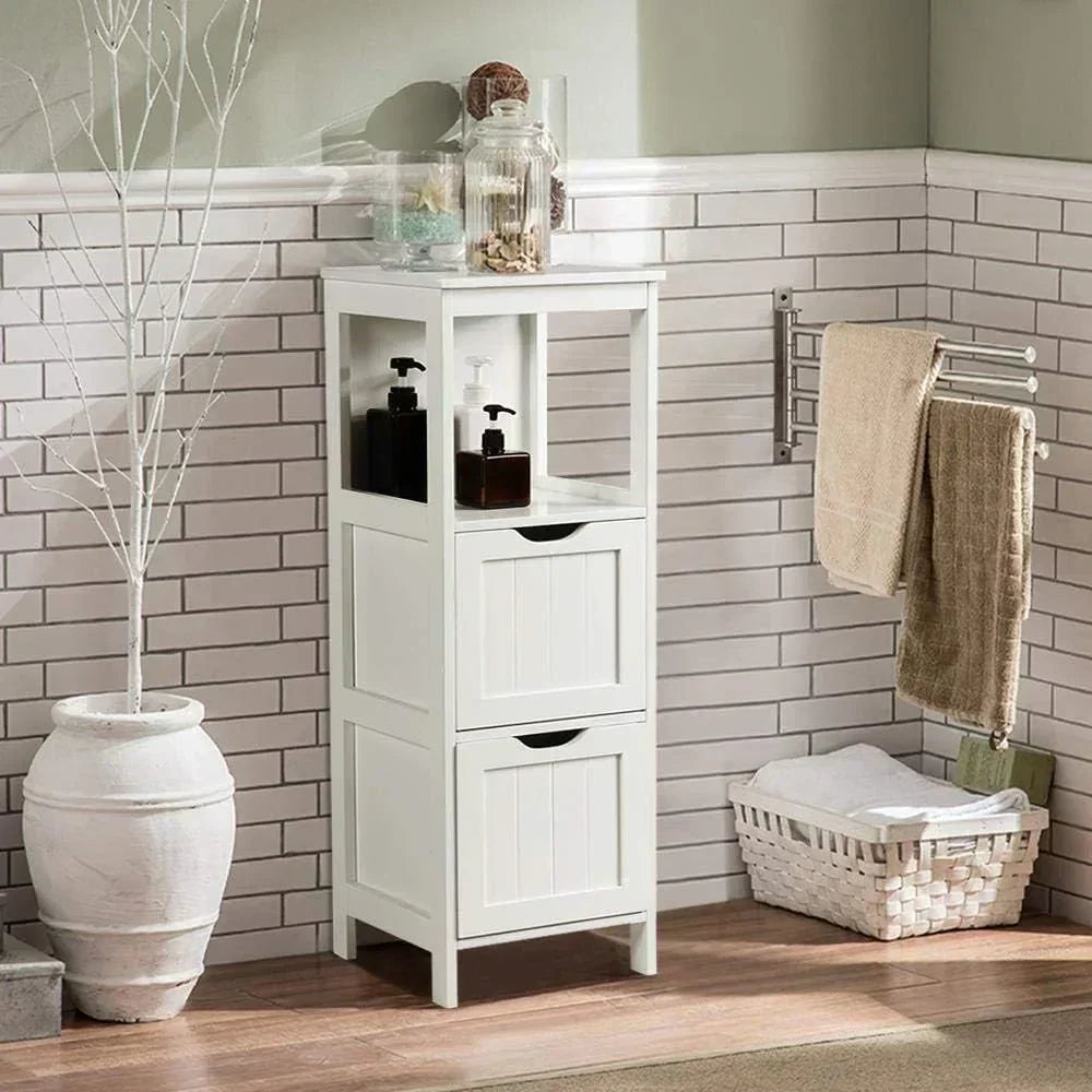 Bathroom Floor Cabinet Wooden Storage Cabinet with 2 Drawers Multifunctional Side Organizer Rack