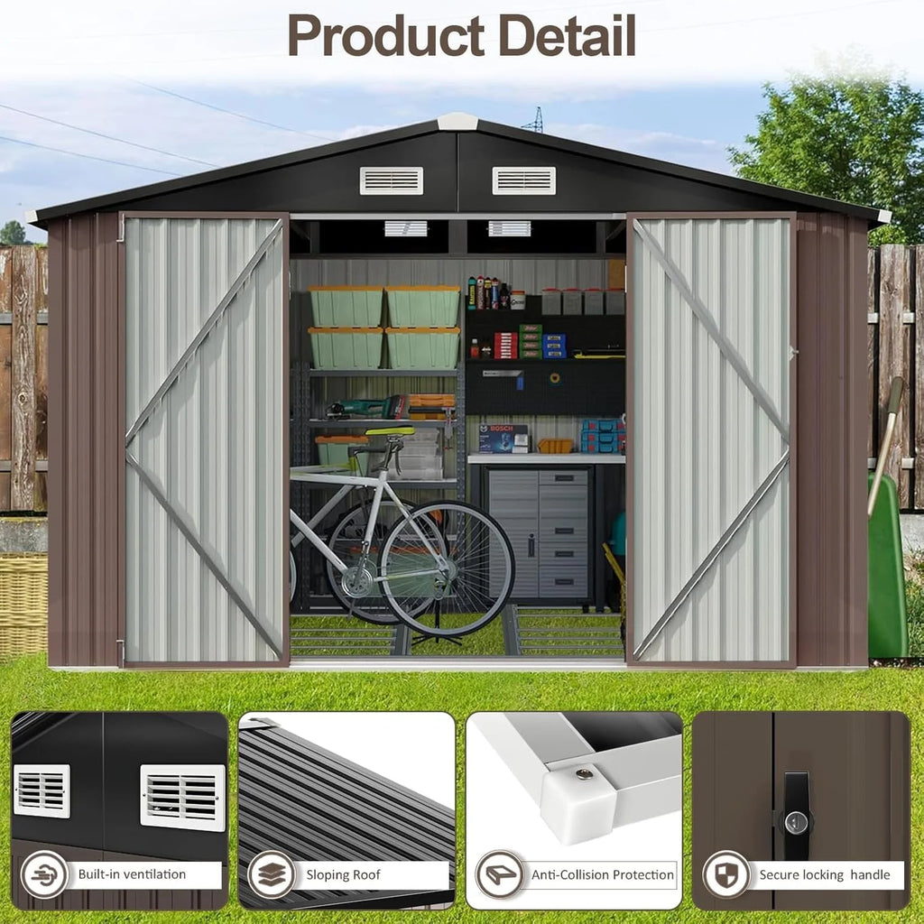 Aoxun 6.2x4 FT Shed Outdoor Storage Shed Metal Garden Shed Slooping Roof Tool Shed Bike Shed
