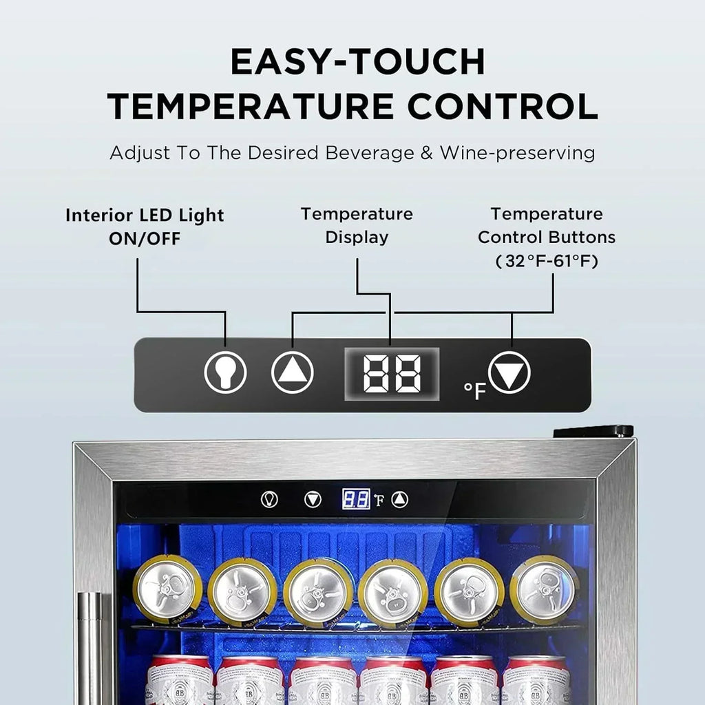Mini Fridge 130 Can Beverage Refrigerator Cooler Drink Fridge Adjustable Temperature Control