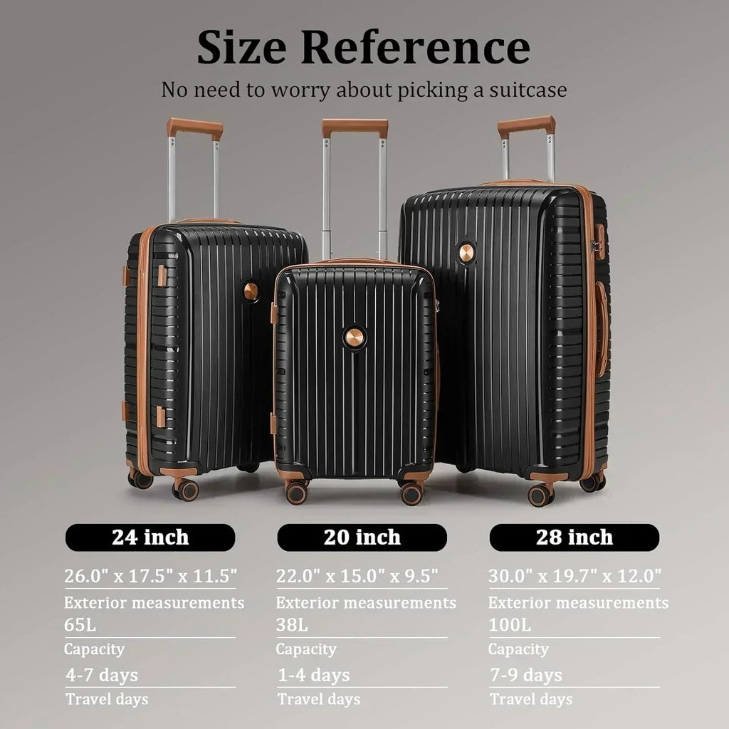 5-piece PP hardshell lightweight travel carry-on luggage set with dual spinner wheels