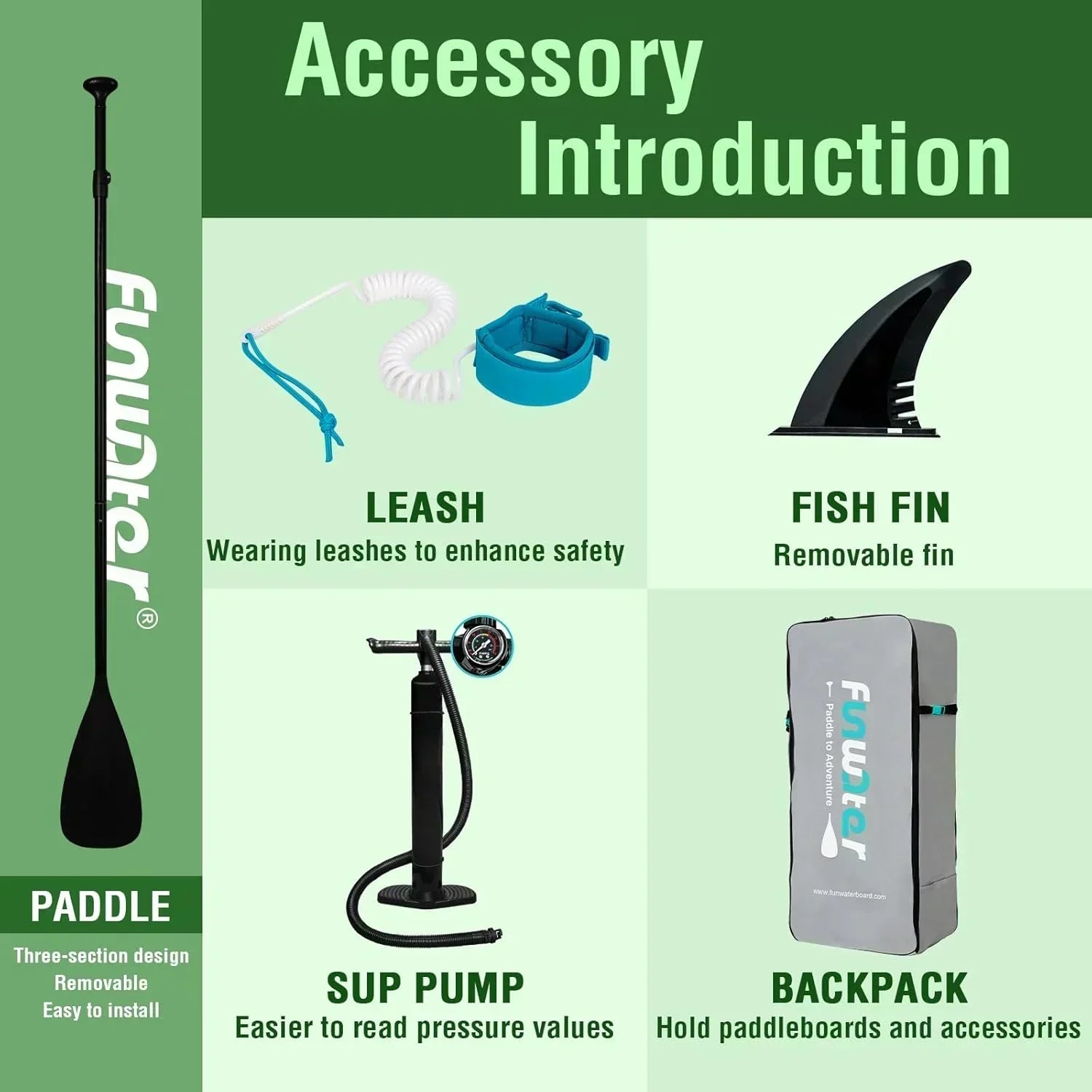 FunWater Inflatable Stand Up Paddle Board Premium SUP Paddle Accessories EVA Deck