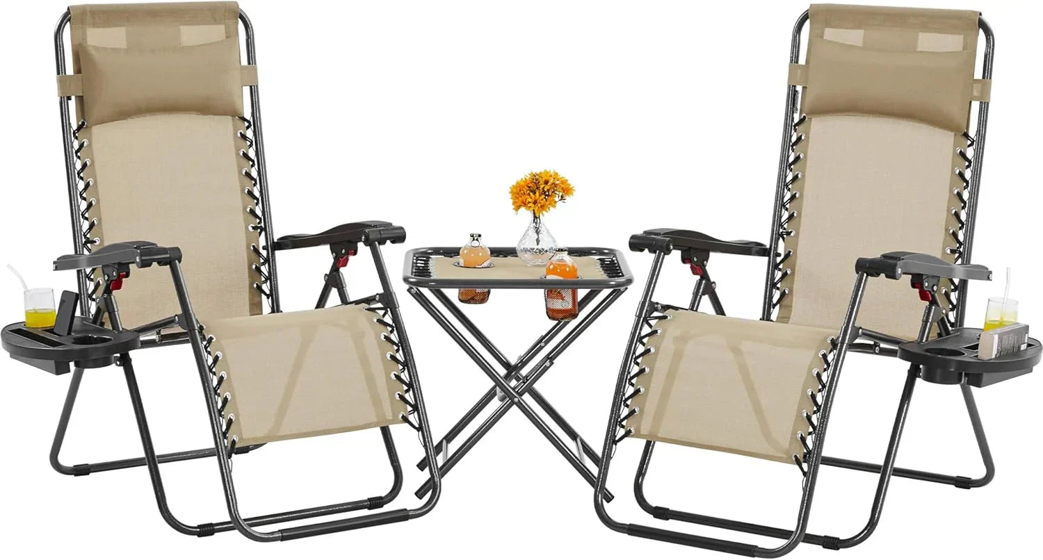 3PCS Zero Gravity Recliner Portable Outdoor Reclining Chair Set Side Table Lounge Chairs