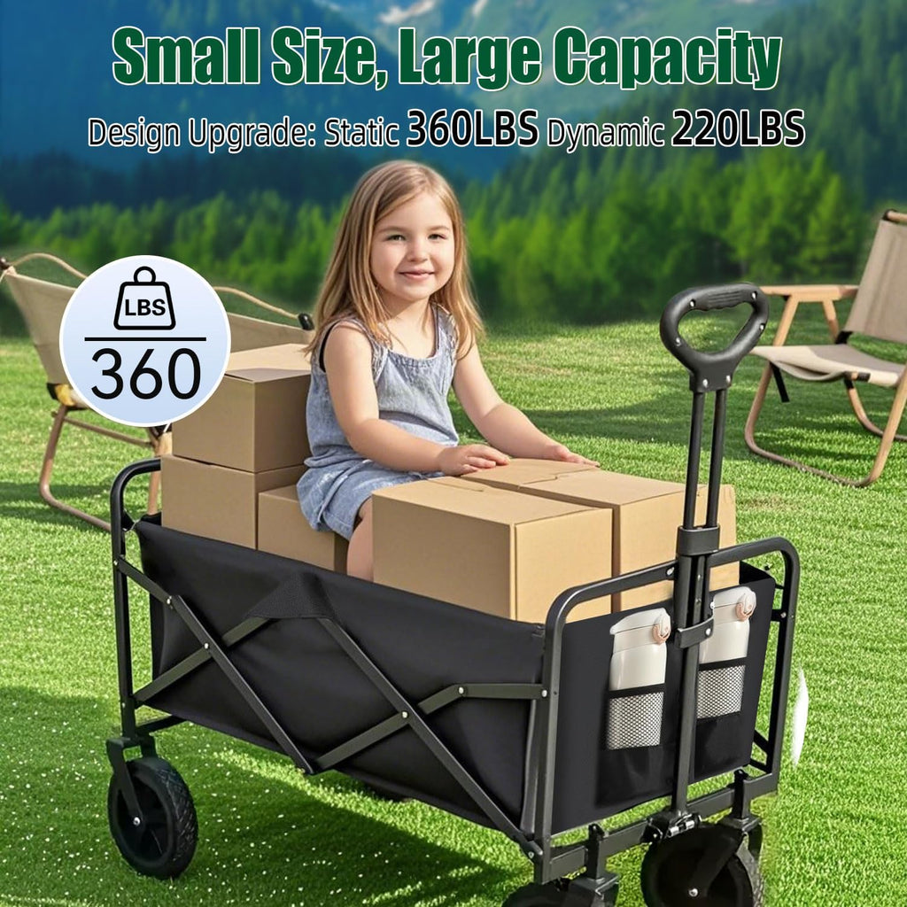 Foldable 4-wheel cart, foldable, 37 inches long, 480 lb capacity, heavy-duty beach cart, shopping cart with wheels