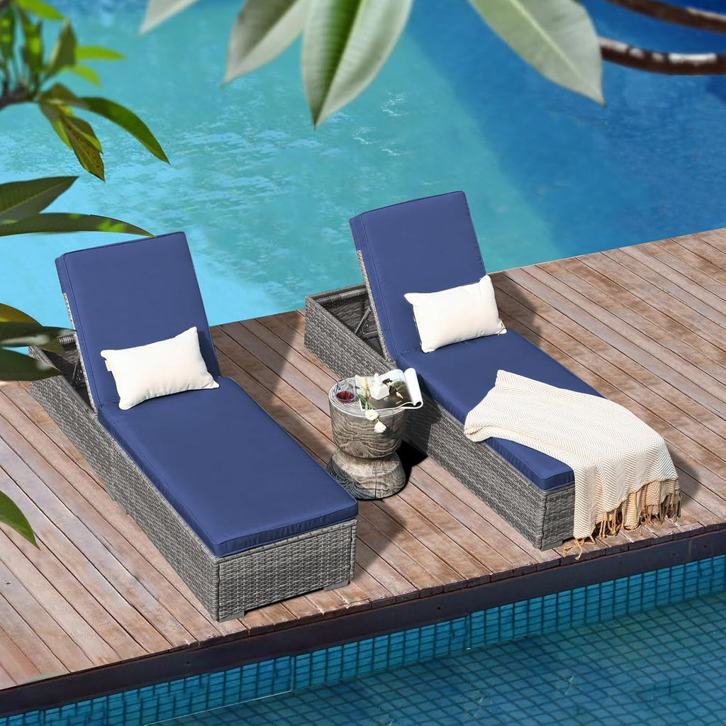Patiorama Outdoor Patio Lounge Chair Elegant Reclining Adjustable Pool Rattan Chaise Chair