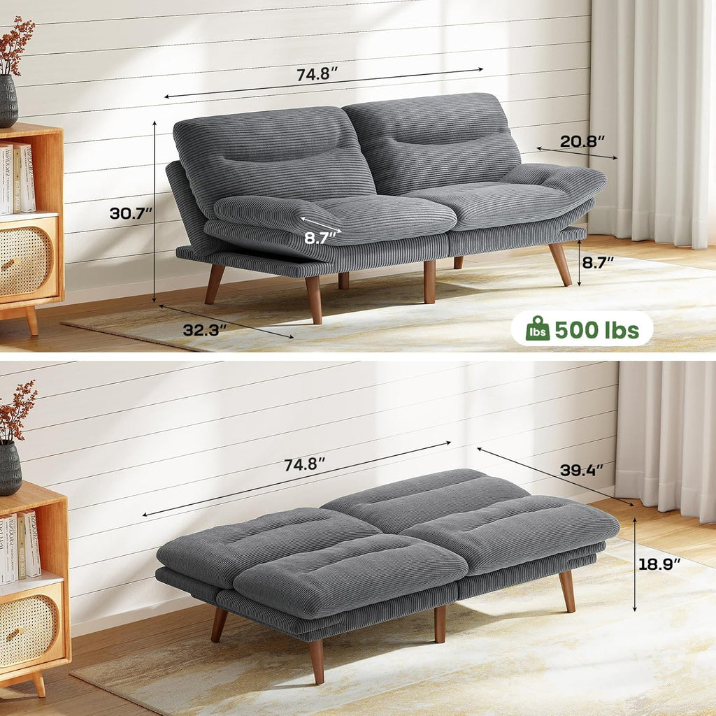 Futon Sofa Bed Futon Sofa Adjustable Back Armrests Converts to Small Sleeper Sofa Bed