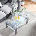 Living Room Rectangle Coffee Table, Tea Table Suitable for Waiting Room, Modern Side Coffee Table with Wooden Leg, Glass Tabletop