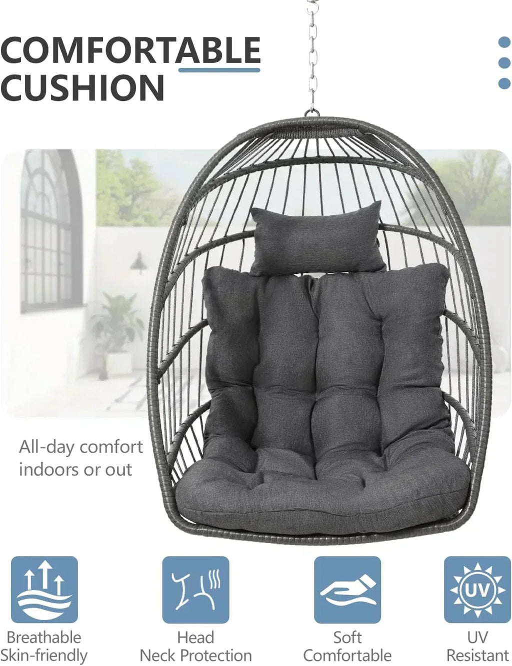 SWITTE Egg Chair Outdoor with Stand Indoor Wicker Hanging Egg Swing Chair with Cushion