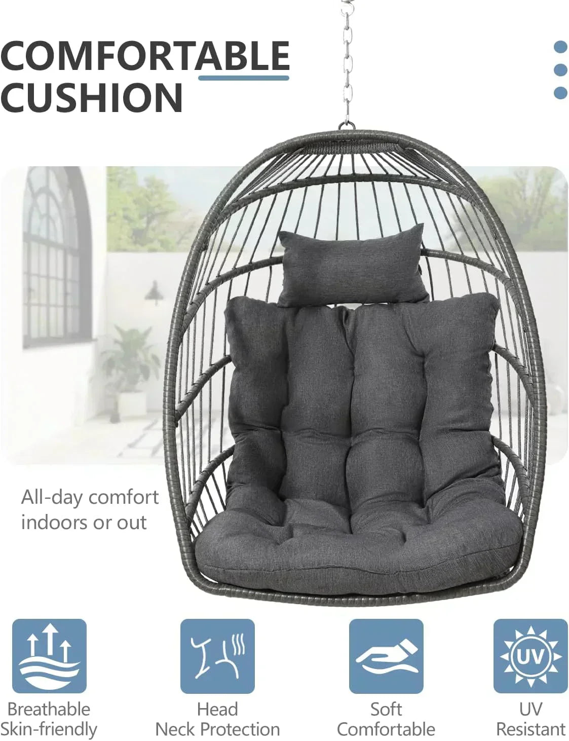 SWITTE Egg Chair Outdoor with Stand Indoor Wicker Hanging Egg Swing Chair with Cushion