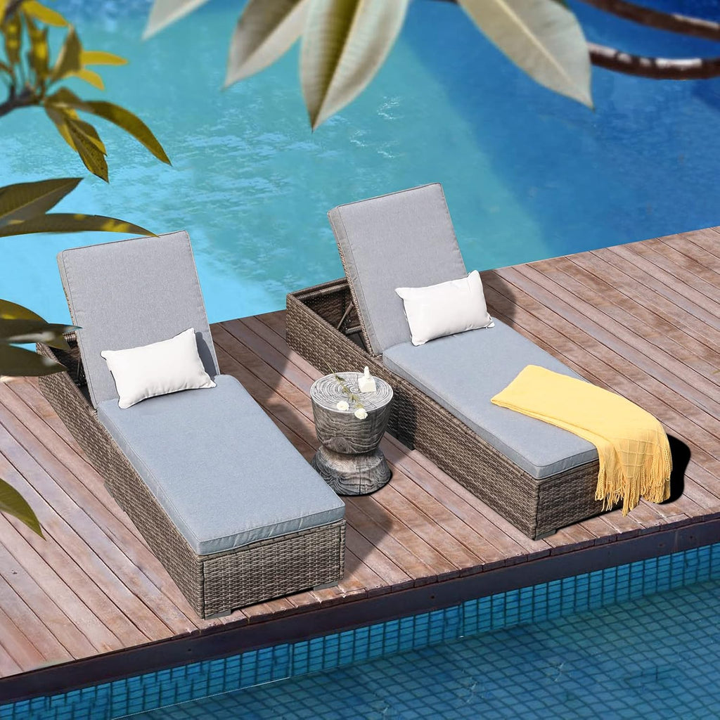 Patiorama Outdoor Patio Lounge Chair Elegant Reclining Adjustable Pool Rattan Chaise Chair