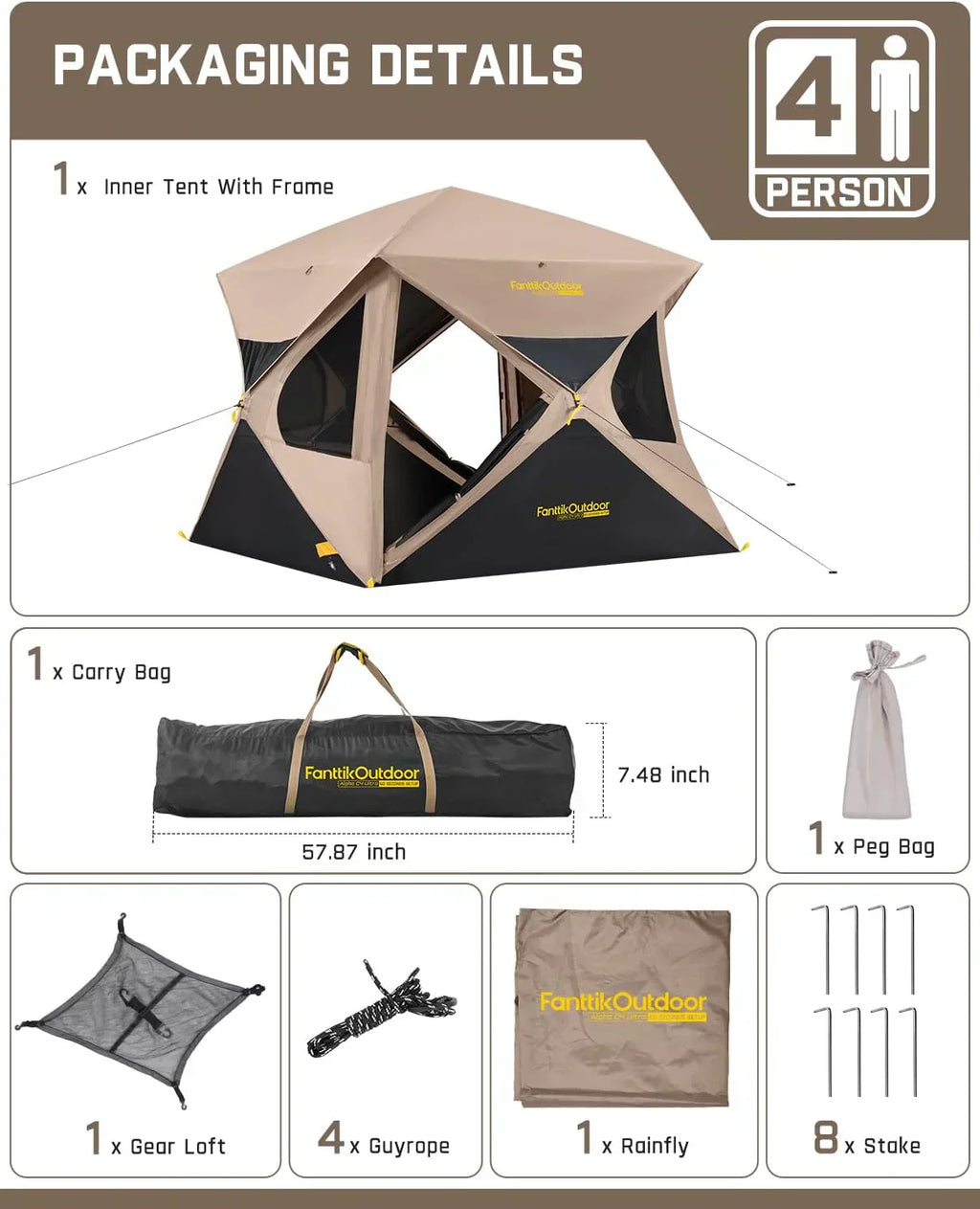 Super Camping Tent 4 Person Pop-up Instant Cabin Set Up Portable Center Tent