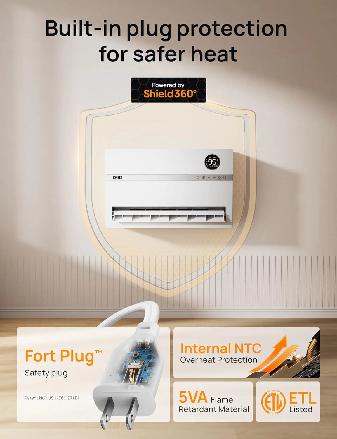 Dreo Smart Wall Heater, Electric Space Heater for Bedroom 1500W, 120�� Vertical Oscillation, Adjustable Thermostat, Remote Control, 24H Timer, Easy-Mount Heater for Indoor Use, Works with Alexa, WH719S