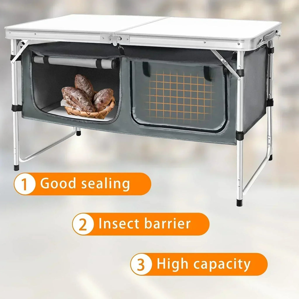 Outdoor Folding Table Aluminum Lightweight Height Adjustable with Storage Organizer