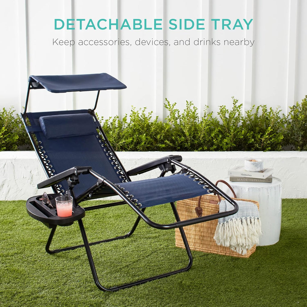 Best Choice Products Folding Zero Gravity Recliner Patio Lounge Chair Adjustable Canopy Shade