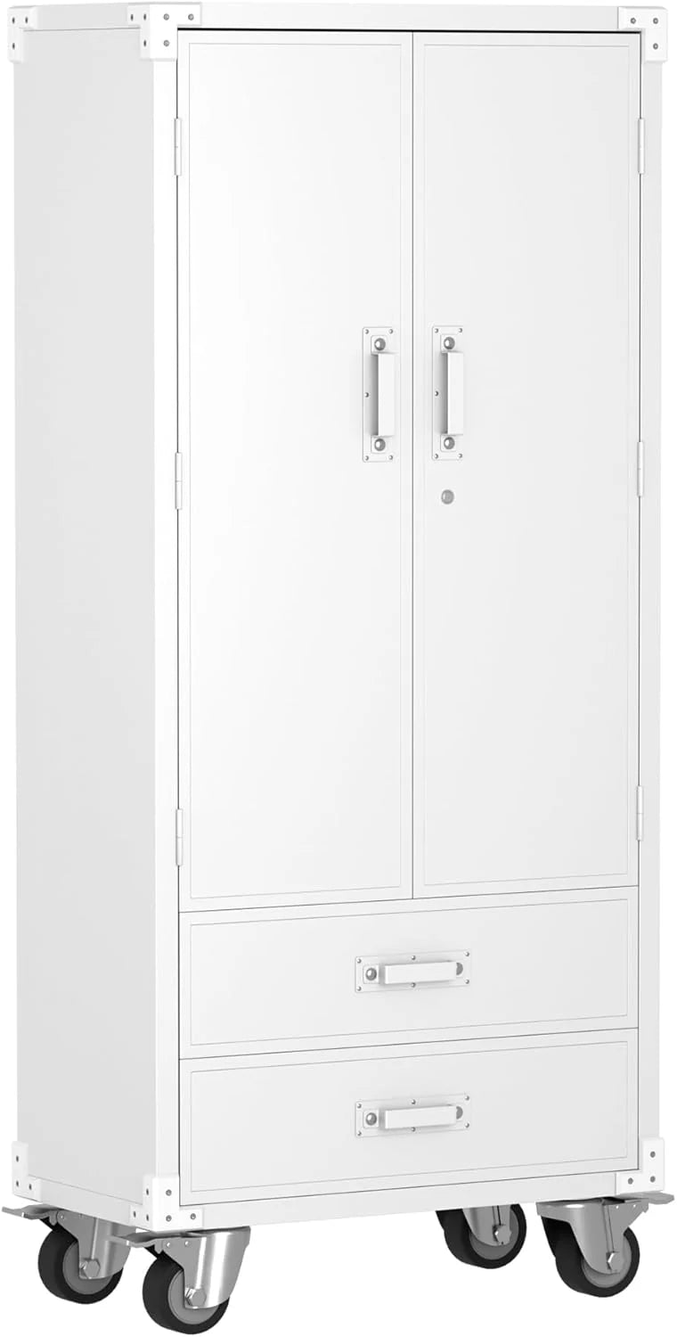 Metal Storage Cabinet with Pegboard 71'' x 34'' x 18'',Lockable Steel Storage Cabinet with 5 Adjustable Shelves and Door for Garage, Office, Kitchen, Assembly Required(Black)